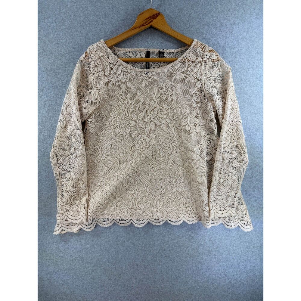 Skye’s The Limit Women’s Medium Cream Floral Lace Lined Blouse 3356